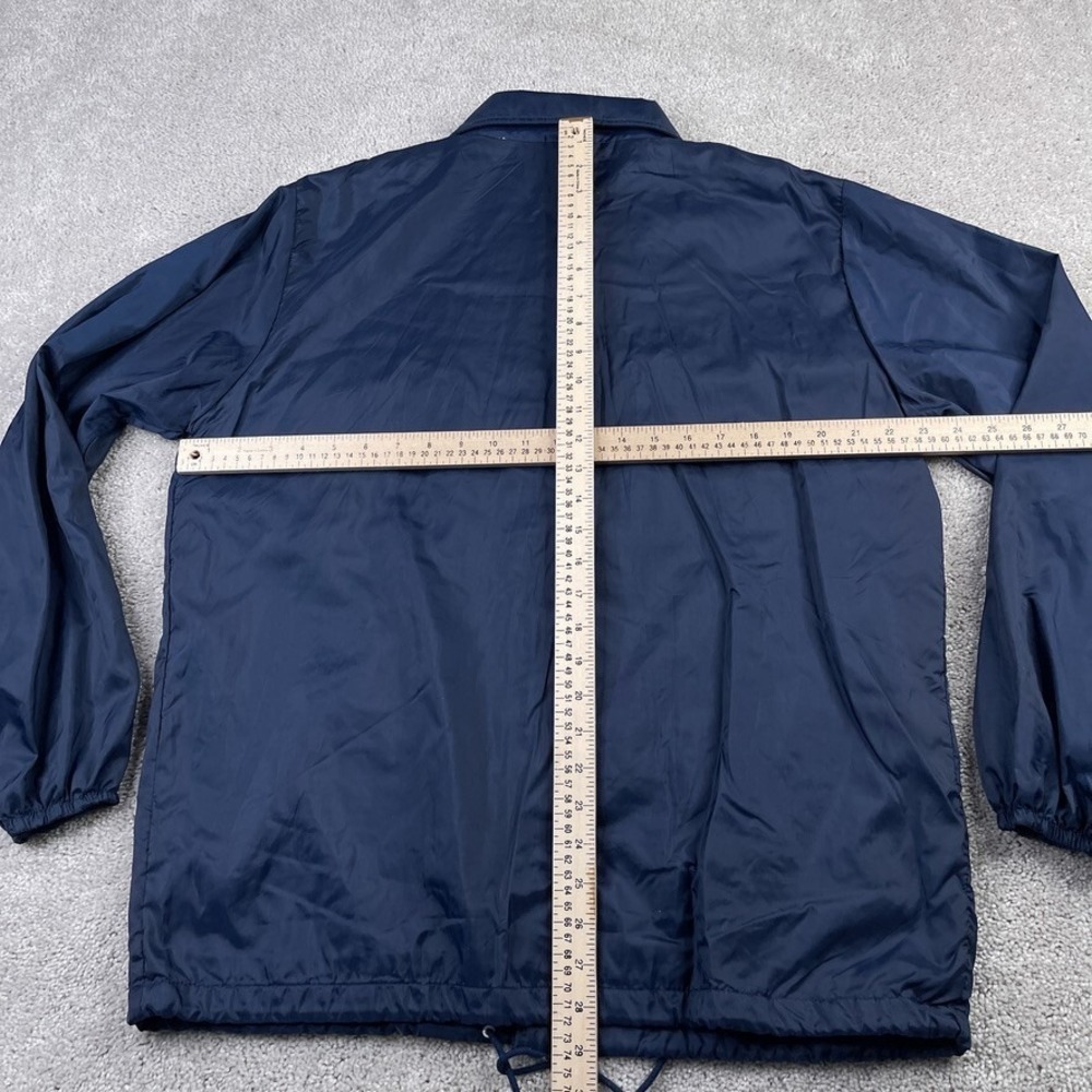VINTAGE Cheetah Jacket Mens Medium Blue Warm Up Lined Satin Windbreaker 80s - Picture 11 of 14